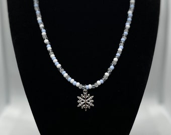 Collana Con Ciondolo Fiocco Di Neve In Argento 925 E Cristalli Blu - Catena A Clavicola 40+5 Cm, Gioiello Ipoallergenico Per Donna, Regalo