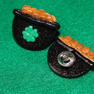 Polymer Clay Pot of Gold Pin: St Patrick&#39;s Day Shamrock Charm