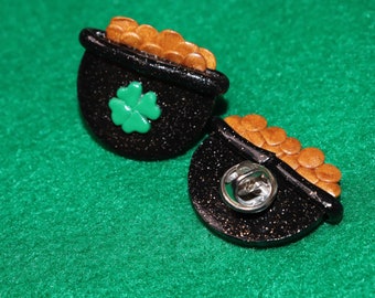 Polymer Clay Pot of Gold Pin: St Patrick's Day Shamrock Charm