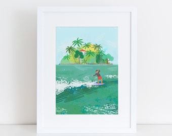 Print - Surfing at Weligama, Sri Lanka Wall Art, Surf Decor, Longboarder