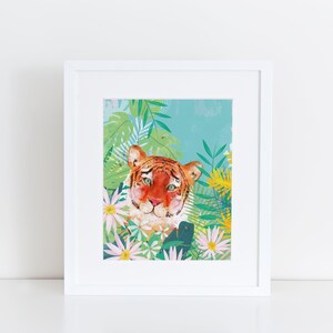 Print Hello Tiger Illustrated Wall Art, Jungle Print, Art Print image 1