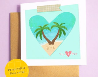 Island Palm Trees on the Beach Greetings Card ︳Personalised Anniversary Card, Husband, Wife, Boyfriend, Girlfriend, Partner