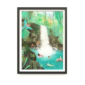 Print Waterfall Illustrated Wall Art, Tropical Jungle, Holiday image 1