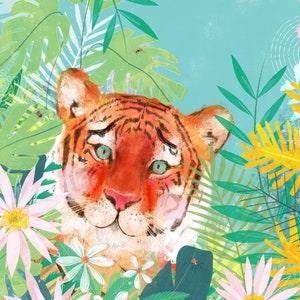 Print Hello Tiger Illustrated Wall Art, Jungle Print, Art Print image 2