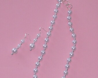 Pearl Necklace Set, Wedding Jewelry, Bridal Jewelry, White Pearl Necklace Set, Pearl Earrings