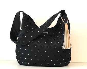 Black Polka Dot Hobo Bag: J'NING Boho Handbag