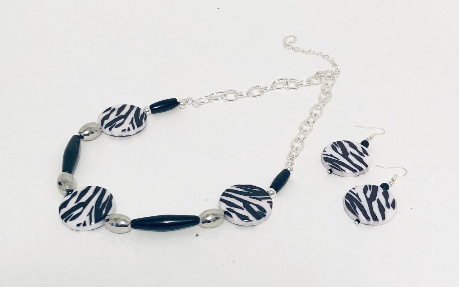 Zebra Necklace Set, Zebra Necklace, Zebra Print Jewelry, Zebra Print