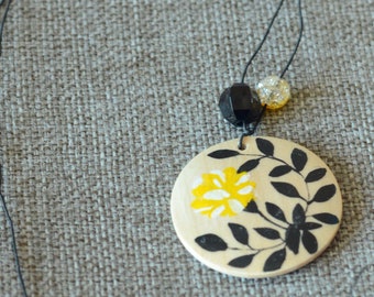 Wooden pendant "Japanese Rose "wooden necklace