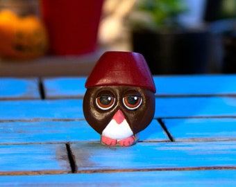 The Owl with Fez, Polymer Clay Owl Magnet, Polymer Clay Ornaments