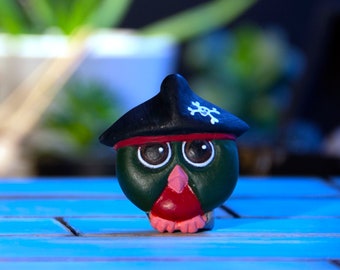 The Owl With a Pirate Hat, Polymer Clay Owl Magnet