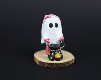 Little Girl with Ghost Costume Sculpture - Halloween Gifts