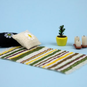 Set of Decoration Miniatures Rug, Throw Cushions, Flower Pot and Candles 1/12 Scale image 2
