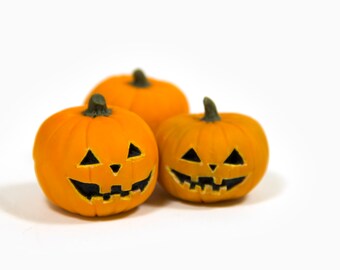 3 pieces Halloween Pumpkin Miniatures - Polymer Clay Ornaments