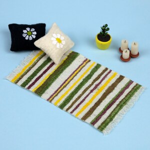 Set of Decoration Miniatures Rug, Throw Cushions, Flower Pot and Candles 1/12 Scale image 1