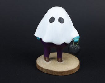 Chubby Kid with Ghost Costume Sculpture - Halloween Gifts