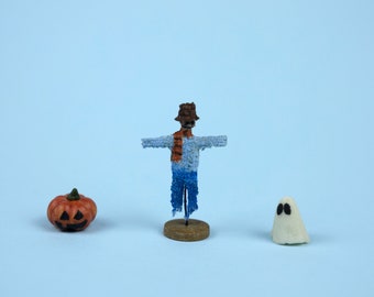 Set of Halloween Decoration Miniatures - Pumpkin, Scarecrow and Glow in the Dark Ghost