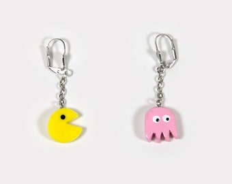 Pacman Earrings, Polymer Clay Earrings