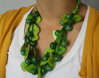 Green Chunky Necklace, Statement Necklace, Green Tagua Necklace, Green necklace