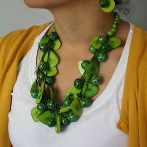 Green Chunky Necklace, Statement Necklace, Green Tagua Necklace, Green necklace