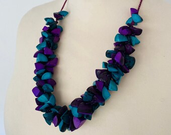 Purple chunky necklace, Statement necklace, Lilac Tagua necklace, Lilac necklace, Turquoise necklace