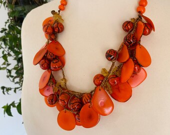 Orange Tagua Necklace, Orange chunky necklace, Orange Necklace, Artisan Necklace, Artisan necklace 2020