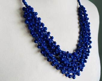 Blue Chunky Necklace, Tagua Nut Necklace, Royal blue necklace, Amazing gift