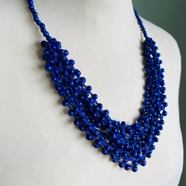 Collier Blue Chunky, Collier de noix de Tagua, Collier bleu royal, Cadeau incroyable