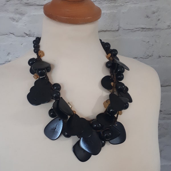 Black Chunky necklace, Black Tagua necklace, Vegetable ivory necklace, Black necklace, Christmas 2022