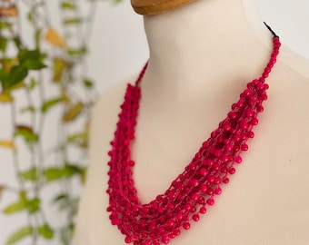 Pink Chunky Necklace, Pink Statement Necklace, Pink Chirilla Necklace, Pink seeds necklace