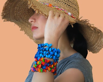 Multicolour Chunky Bracelet, Multicolour Bracelet, Blue Chunky Bracelet, Green Chunky Bracelet, Vegetable ivory Bracelet