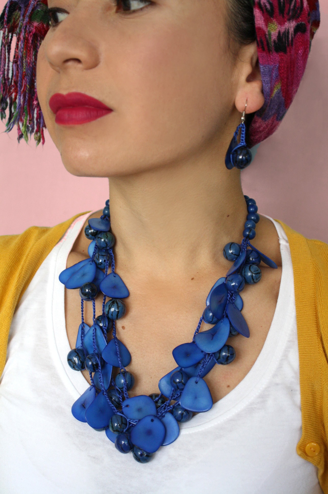 Blue wooden necklace sale paparazzi