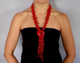 Long red necklace deals