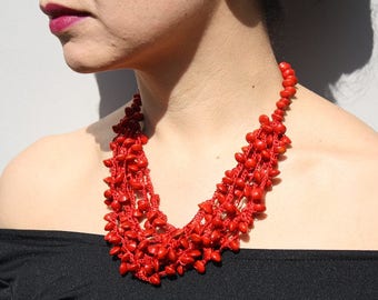 Red Chunky Necklace, Red Statement Necklace, Red Necklace, Little red beans necklace