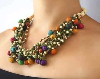 Multicolour Statement Necklace, Multicolour Chunky Necklace, Multicolour Seed necklace