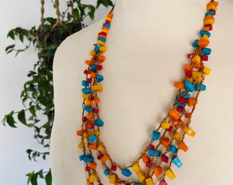 Summer necklace set, Vegetable ivory necklace, Tagua necklace, Multicolour necklace set