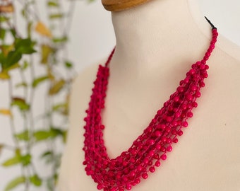 Pink Chunky Necklace, Statement Necklace, Pink Tagua Necklace, Vegetable ivory Necklace