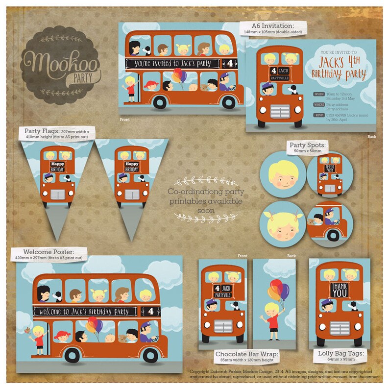 London Double Decker Bus Printable Party Invitations Etsy