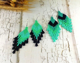Turquoise earrings Beaded earrings Turquoise jewelry Blue earrings Beaded jewelry Fringe earrings Boho earrings Dangle earrings Long earring