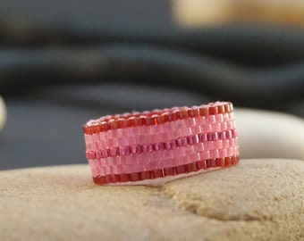 Beaded rings for women, Boho ring, Bohemian ring, Thin ring, Seed bead ring, Minimalist ring, Dainty ring Delicate ring fashion rose pink
