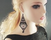 Schwarze Boho Ohrringe / Lange Perlenohrringe / Große große Oversized Statement Boho Ohrringe Evil Eye / Schwarz Weiß Geometrische Ohrringe