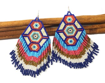 Aztec tribal earrings Boho earrings Chandelier earrings Dangle earrings Bohemian earrings Tribal jewelry Beaded earrings Native earrings