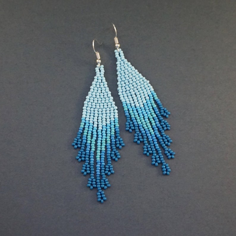 Bohemian Earrings Boho Beaded Dangle Earrings Light Blue Etsy