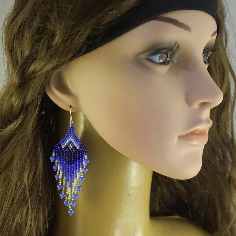 Cornflower Blue Beaded Earrings Fashion Earrings Long Dangle Etsy
