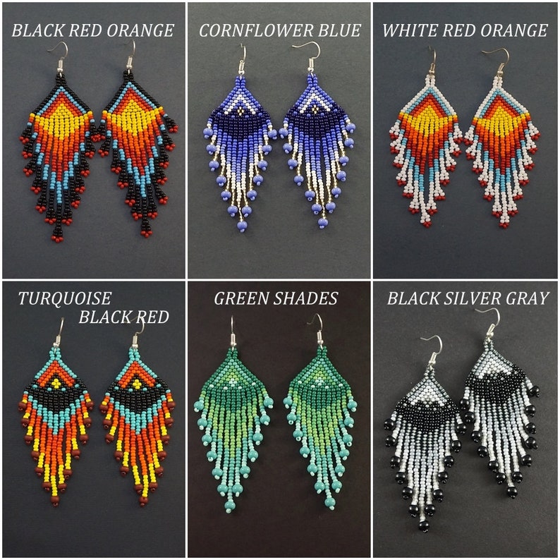 White Native Beaded Earrings Statement Tribal Bohemian Etsy