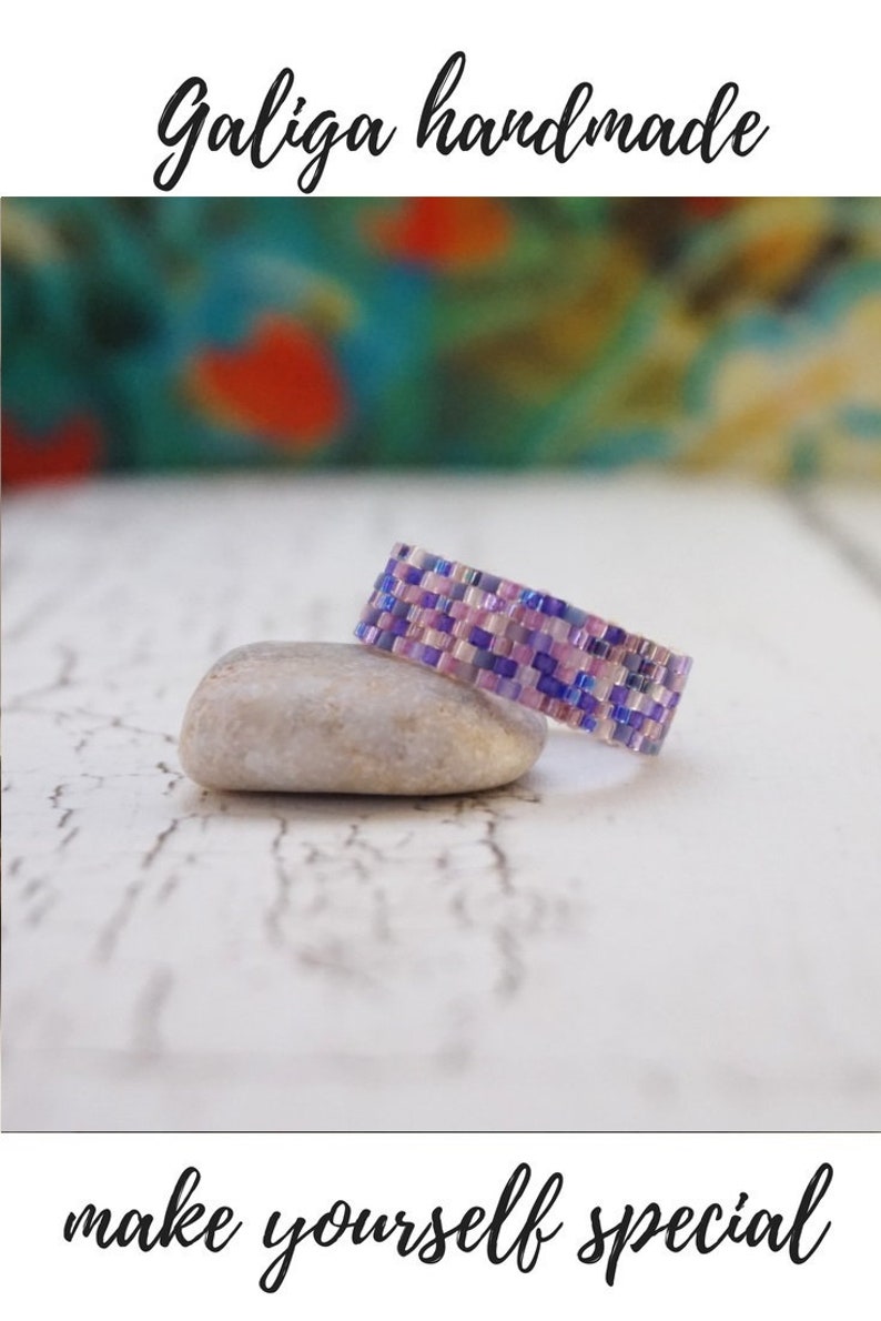 Beaded rings for women Bohemian ring Thin ring Minimalist ring Dainty ring Delicate ring ultra violet filigree Boho ring Seed bead ring