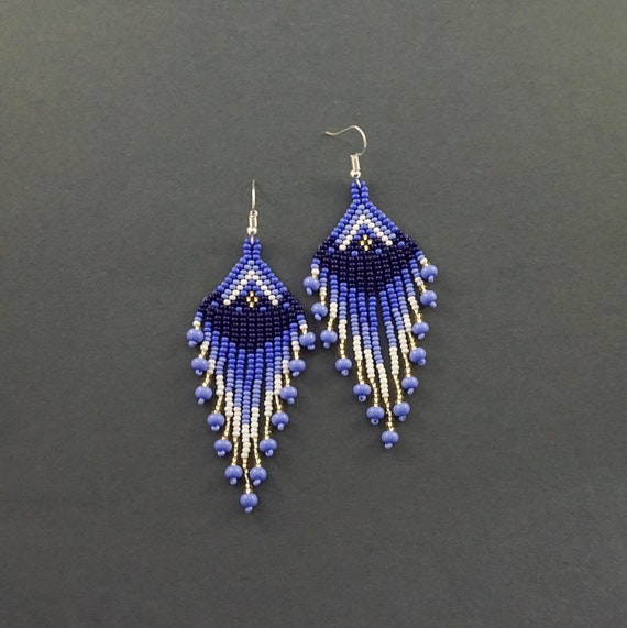 Cornflower Blue Beaded Earrings Fashion Earrings Long Dangle | Etsy