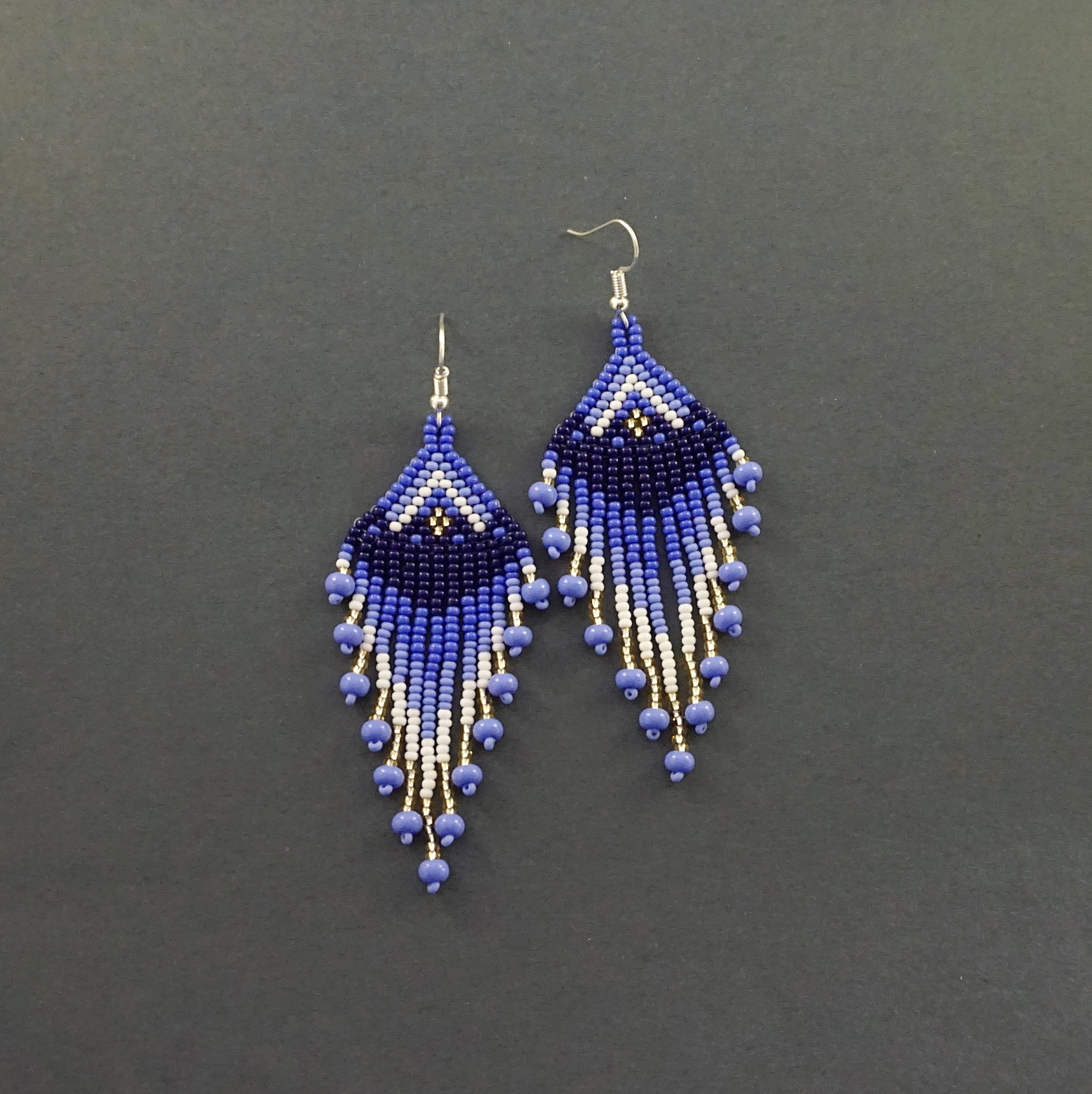 Cornflower Blue Beaded Earrings Fashion Earrings Long Dangle Etsy