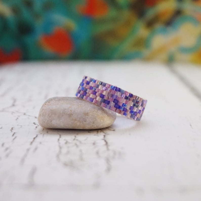 Beaded rings for women Bohemian ring Thin ring Minimalist ring Dainty ring Delicate ring ultra violet filigree Boho ring Seed bead ring