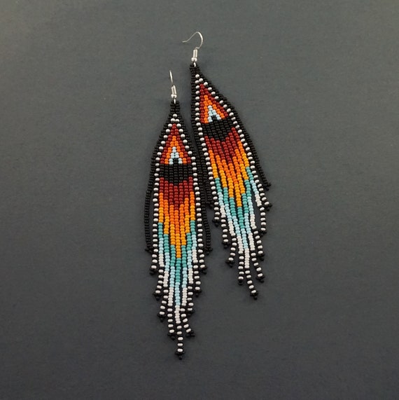 Surgical Steel Handmade Set Earrings Pendant Etno Boho Native American Vintage Diamond Shape Toho 110 Seed Bead Traditional Antiallergic