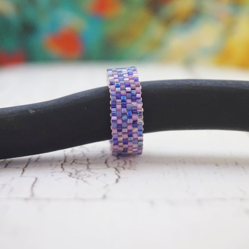 Beaded rings for women Bohemian ring Thin ring Minimalist ring Dainty ring Delicate ring ultra violet filigree Boho ring Seed bead ring